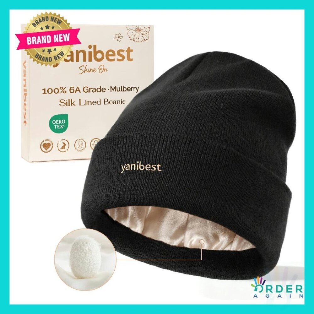 Mulberry Silk Lined Beanie Slouchy Skull Cap Unisex Winter Hat Warm